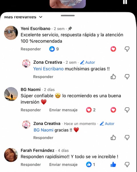 Reseñas reales de clientes satisfechos en nuestra página de Facebook - Comentarios positivos